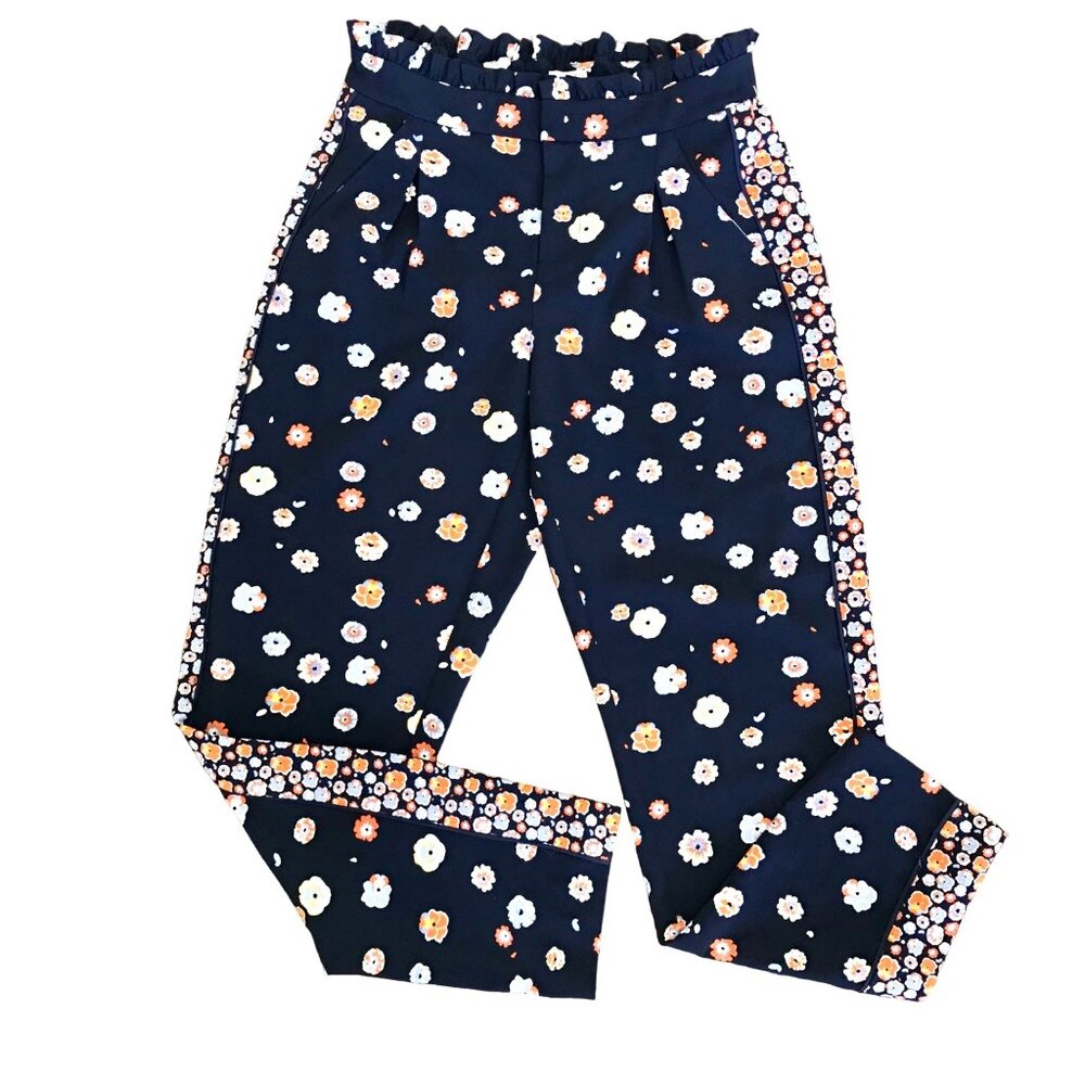 Maison Jules Women's Pull-On Floral‎ Cropped Paperbag High-Waisted Pants Size 2